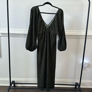 Zara green & brown pleated midi dress